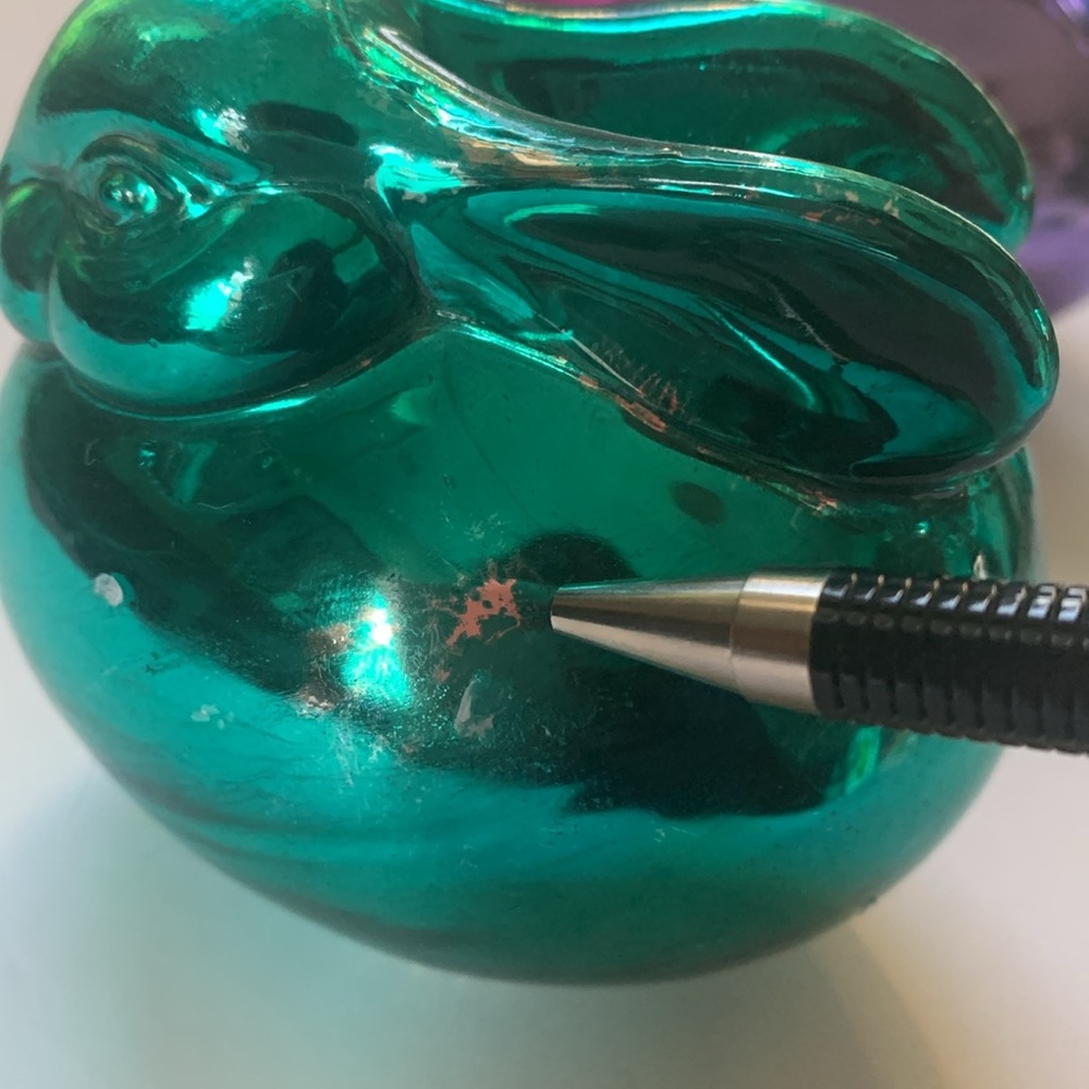 Vintage Department 56 Handblown Glass Bunny Set Of Three Pink Green Purple - Picture 6 of 10
